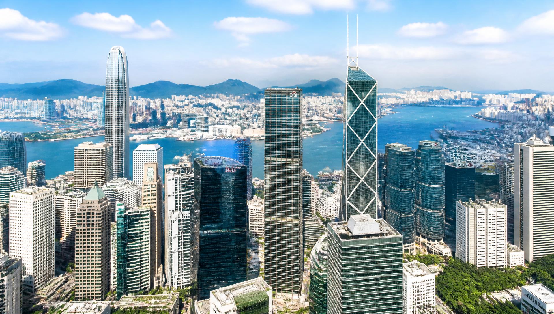 Hong Kong Central financial district at dusk